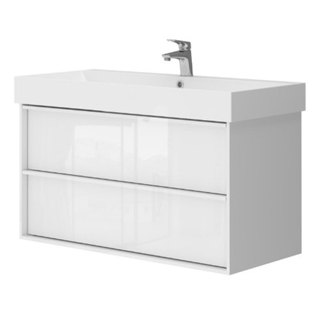 Devit 083100W QUADRA Тумба 100 біла глянцева з умивальником та сифоном