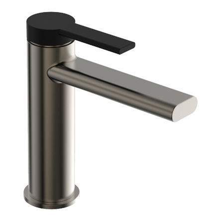 Devit HB-GR4011G Змішувач для раковини без донного клапану, кольору brushed gun metal з чорною матовою ручкою