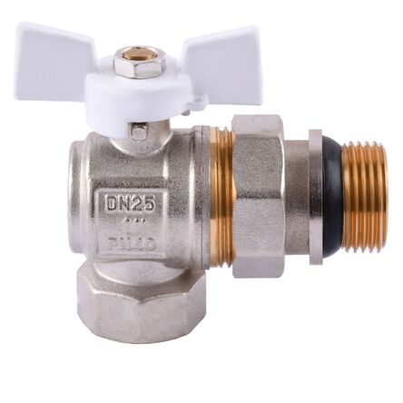 Quality Professional Кран кульовий кутовий з американкою Q PROFESSIONAL QP004 PN40 1? антипротікання, Білий метелик
