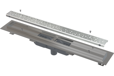 Alcaplast Водовідвідний жолоб з порогами для цільної решітки та фіксованим коміром до стіни, вертикальний стік, 750мм - APZ1116-750