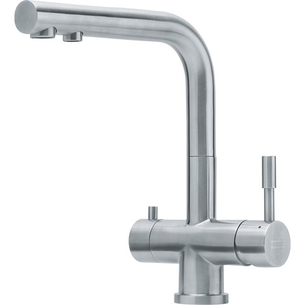 Змішувач для кухні Franke Atlas Clear Water, дворичажний, поворотний вилив, нерж. сталь (120.0179.978)