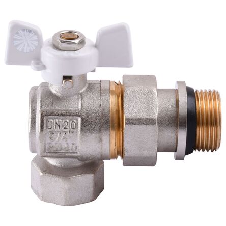 Quality Professional Кран кульовий кутовий з американкою Q PROFESSIONAL QP004 PN40 3/4? антипротікання, Білий метелик