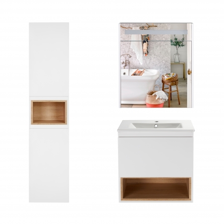 Комплект меблів для ванної Qtap Robin тумба з раковиною + дзеркальна шафа + пенал QT044RO42969 - QT044RO42969
