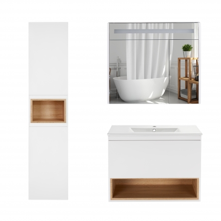 Комплект меблів для ванної Qtap Robin тумба з раковиною + дзеркальна шафа + пенал QT044RO42971 - QT044RO42971