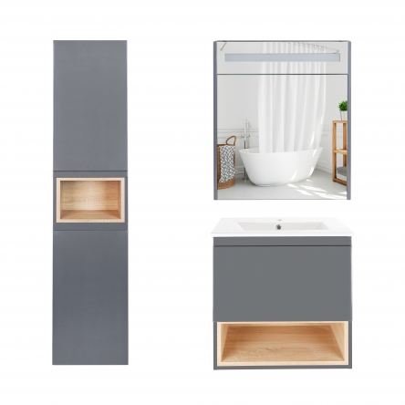 Комплект меблів для ванної Qtap Robin тумба з раковиною + дзеркальна шафа + пенал QT044RO42972 - QT044RO42972