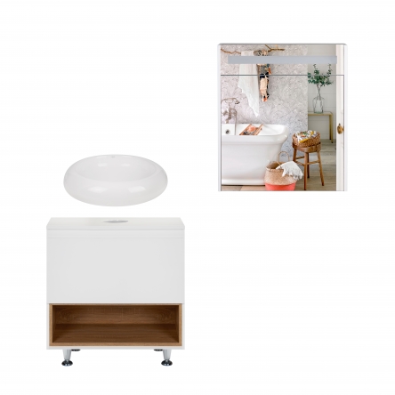 Комплект меблів для ванної Qtap Robin тумба + раковина + дзеркальна шафа QT044RO42975 - QT044RO42975