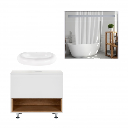 Комплект меблів для ванної Qtap Robin тумба + раковина + дзеркальна шафа QT044RO42977 - QT044RO42977