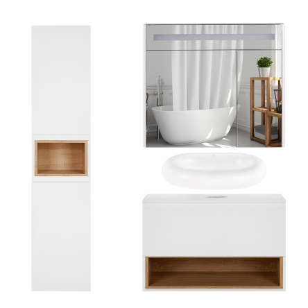 Комплект меблів для ванної Qtap Robin тумба + раковина + дзеркальна шафа + пенал QT044RO42980 - QT044RO42980