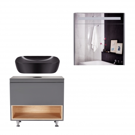 Комплект меблів для ванної Qtap Robin тумба + раковина + дзеркальна шафа QT044RO42982 - QT044RO42982