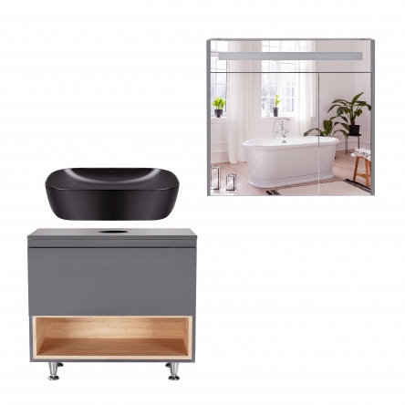 Комплект меблів для ванної Qtap Robin тумба + раковина + дзеркальна шафа QT044RO42983 - QT044RO42983