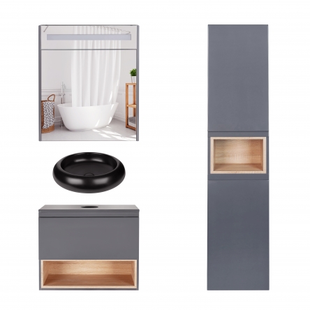 Комплект меблів для ванної Qtap Robin тумба + раковина + дзеркальна шафа + пенал QT044RO42984 - QT044RO42984