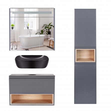 Комплект меблів для ванної Qtap Robin тумба + раковина + дзеркальна шафа + пенал QT044RO42986 - QT044RO42986