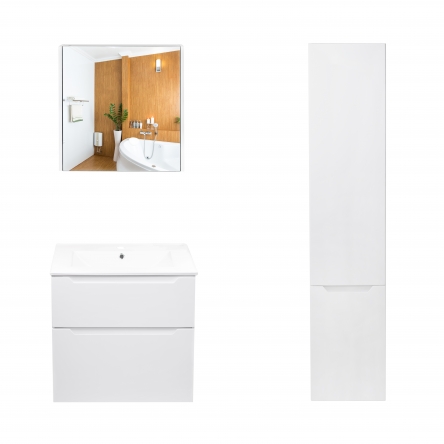 Комплект меблів для ванної Qtap Scorpio тумба з раковиною + дзеркальна шафа + пенал QT044SK42990 - QT044SK42990