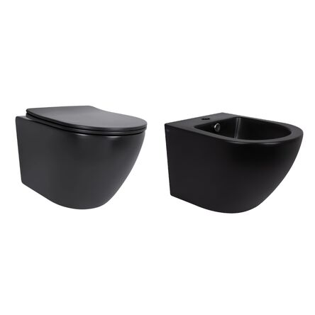 Комплект Qtap Robin Matt Black 2 в 1: унітаз підвісний  Ultra Quiet QT13332381АSMB + біде підвісне QT1355046FMB