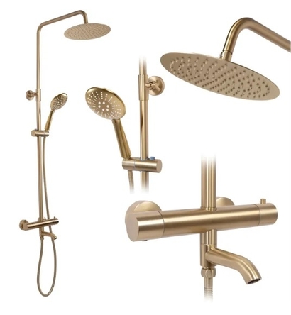 душевой гарнитур Rea Lungo brush gold, с термостатом (REA-P6604)