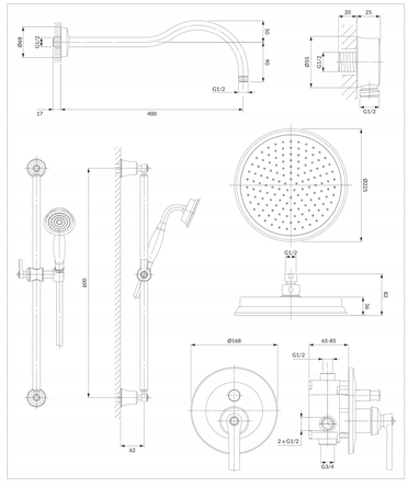 душевая система скрытого монтажа Omnires Armance antique copper (SYSAM20ORB)