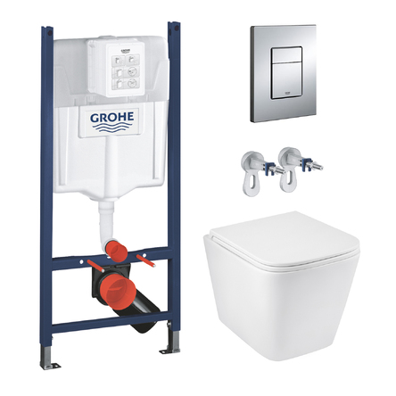 Комплект 4 в 1: Інсталяція GROHE Rapid SL 3 в 1 3884966Q + Унітаз безободковий Kroner Eifel WHI493436 RIMLESS  з сидінням Slim Duroplast / Soft-close / Quick relase KE493436WHIR (3884966KE493436)