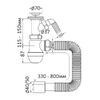 RJ Сифон для умивальника, PP, колбовий, з литим випуском, сітка випуску ?65 мм, пробка, штуцер для техніки, гофра ?40/50 мм до 800 мм - RSW405080-3