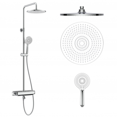 Imprese CENTRUM LX система душова (термостат для ванни, полка, верхній душ 255 мм ABS коло, ручний душ 120 мм 3 режими, шланг 170 см) білі кришки, хром - T-10260LX