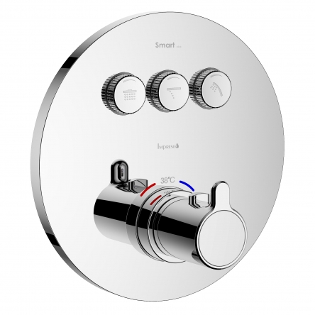Imprese SMART CLICK змішувач для ванни, термостат, прихований монтаж, 3 режими, кнопки з регулюванням потоку, кругла накладка, латунь, хром - ZMK101901233