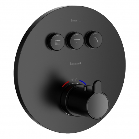 Imprese SMART CLICK змішувач для ванни, термостат, прихований монтаж, 3 режими, кнопки з регулюванням потоку, кругла накладка, латунь, чорний - ZMK101901234