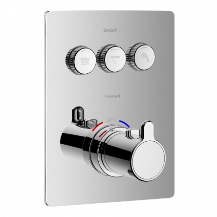 Imprese SMART CLICK змішувач для ванни, термостат, прихований монтаж, 3 режими, кнопки з регулюванням потоку, прямокутна накладка, латунь, хром - ZMK101901235