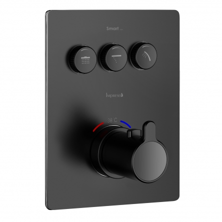 Imprese SMART CLICK змішувач для ванни, термостат, прихований монтаж, 3 режими, кнопки з регулюванням потоку, прямокутна накладка, латунь, чорний - ZMK101901236
