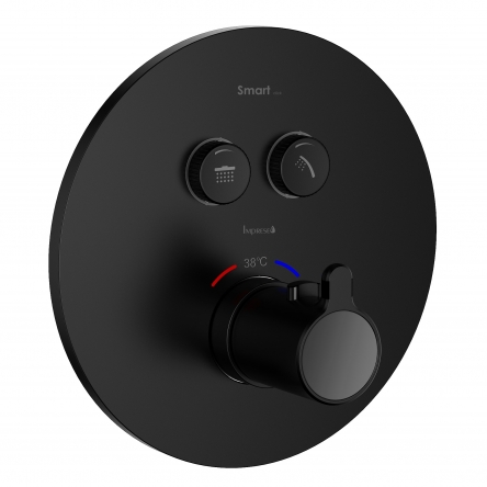 Imprese SMART CLICK змішувач для душу, термостат, прихований монтаж, 2 режими, кнопки з регулюванням потоку, кругла накладка, латунь, чорний - ZMK101901238