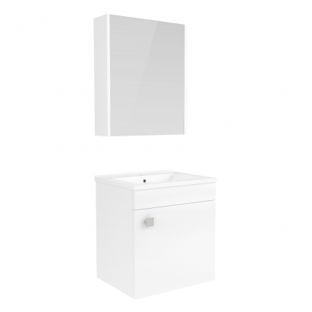 RJ ATLANT комплект меблів 50см білий: тумба підвісна, 1 дверцята + дзеркальна шафа 50*60см + умивальник меблевий артикул RZJ510 - RJ02500WH
