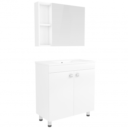 RJ ATLANT комплект меблів 80см білий: тумба підлогова, 2 дверцята + дзеркальна шафа 80*60см + умивальник меблевий артикул RZJ815 - RJ02801WH